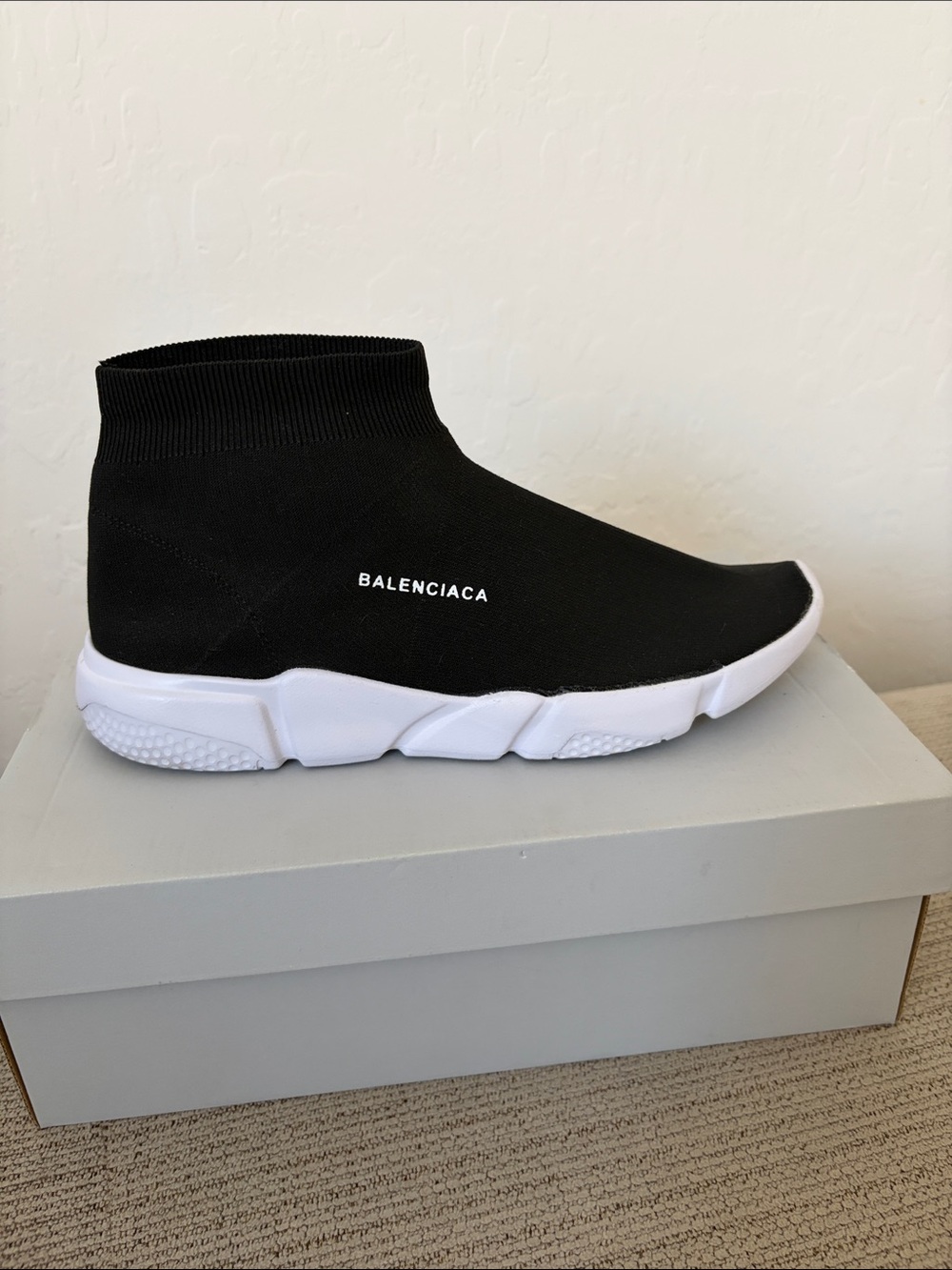 Balenciaga men’s Black and White Sock Sneaker